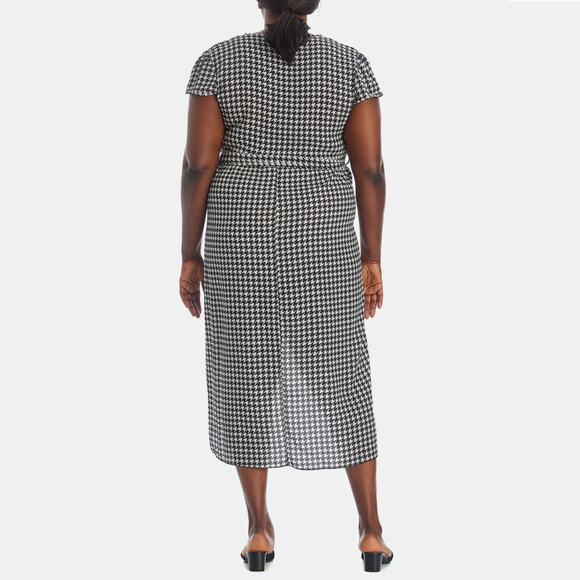 NWT QUIZ Women's Plus High-low Tulip Hem Houndstooth Wrap Midi Dress - Picture 5 of 7